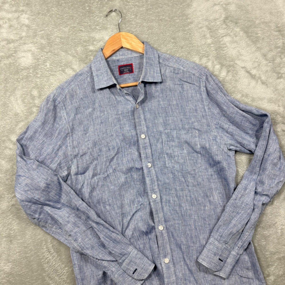 UNTUCKit Linen Button Down Shirt Mens Medium Blue Slim Fit Long Sleeve